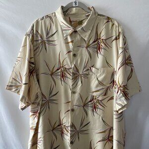 Caribbean Mens Pale Yellow Patch Pocket Hawaiian Button Up Shirt Size XXL